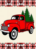 Red Truck Pine Trees Plaid Border Rug
