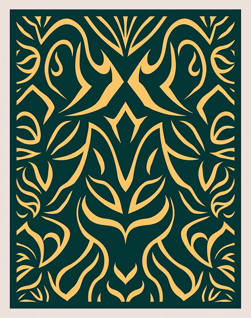 Ochre Swirls on Teal Background Rug