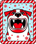 Red White Bulldog Snowflakes Candy Cane Border Rug
