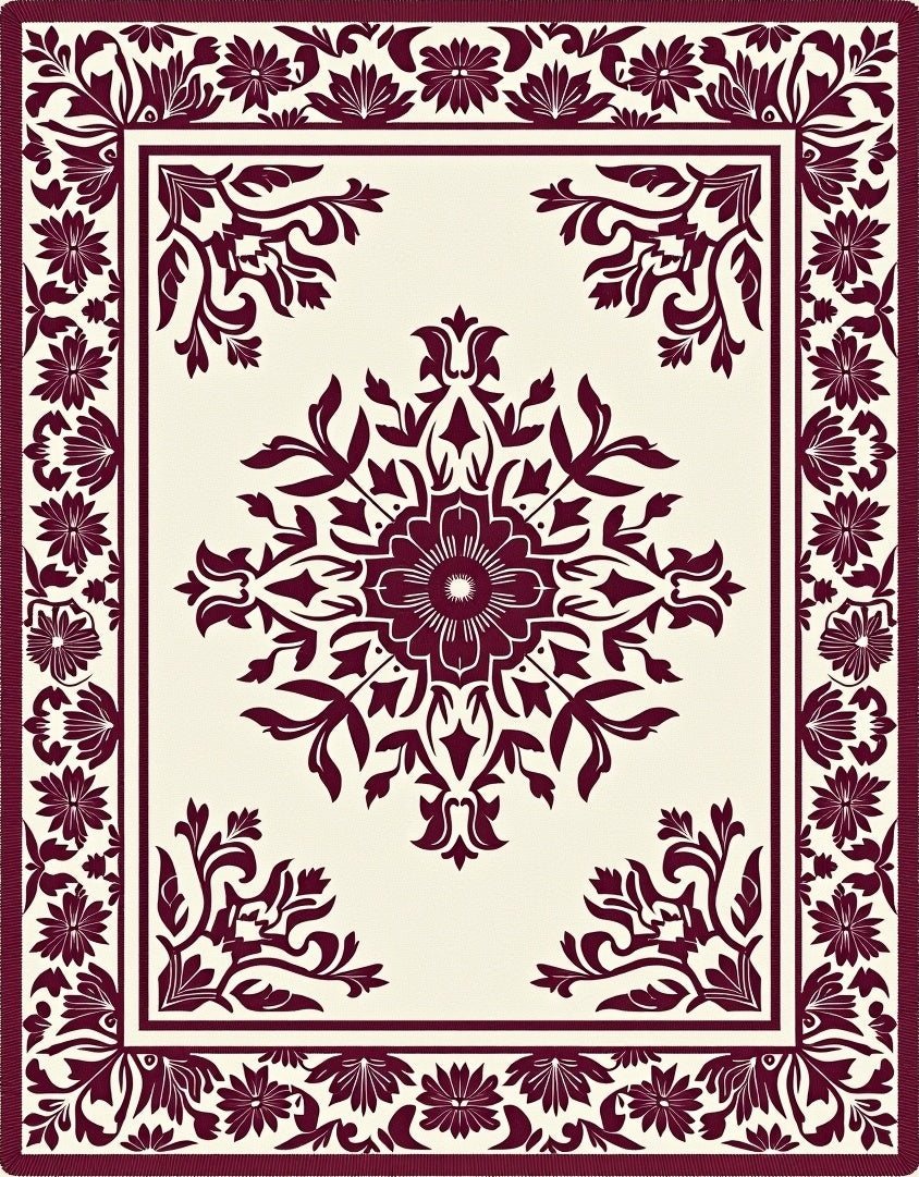 Deep Red Botanical Garden Arrangement Rug