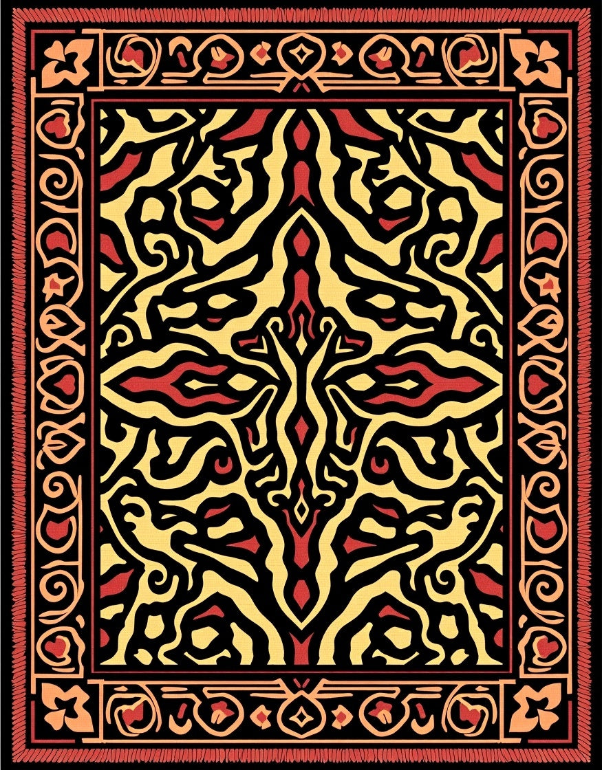 Bold Red Yellow Abstract Floral Medallion Rug