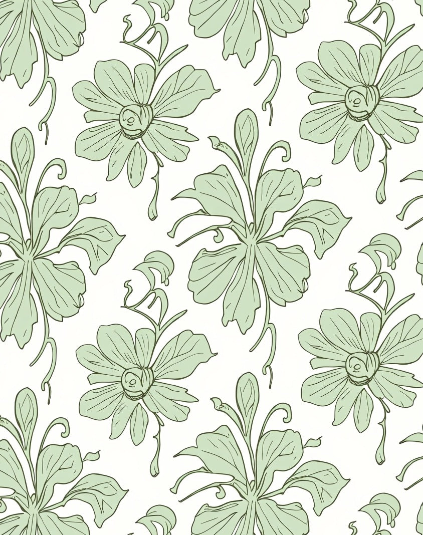 Soft Green Floral Vine Arrangement Rug