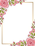 Pink Floral Whimsical Golden Frame Rug