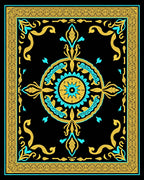 Black Teal Gold Medallion Arabesque Rug
