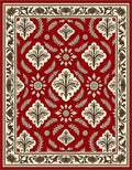 Crimson Damask Floral Border Rug