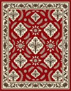 Crimson Damask Floral Border Rug