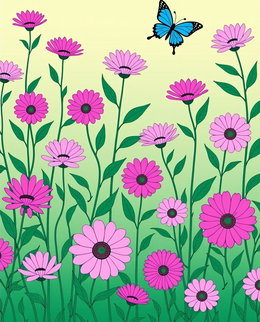 Pink Daisy Garden With Blue Butterfly Rug