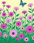 Pink Daisy Garden With Blue Butterfly Rug