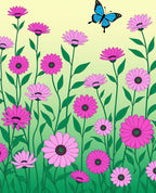 Pink Daisy Garden With Blue Butterfly Rug