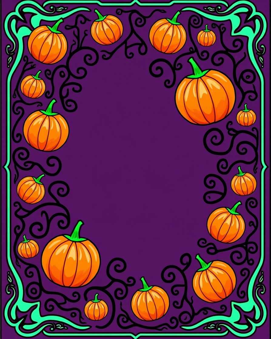 Purple Orange Pumpkin Spooky Swirl Border Rug