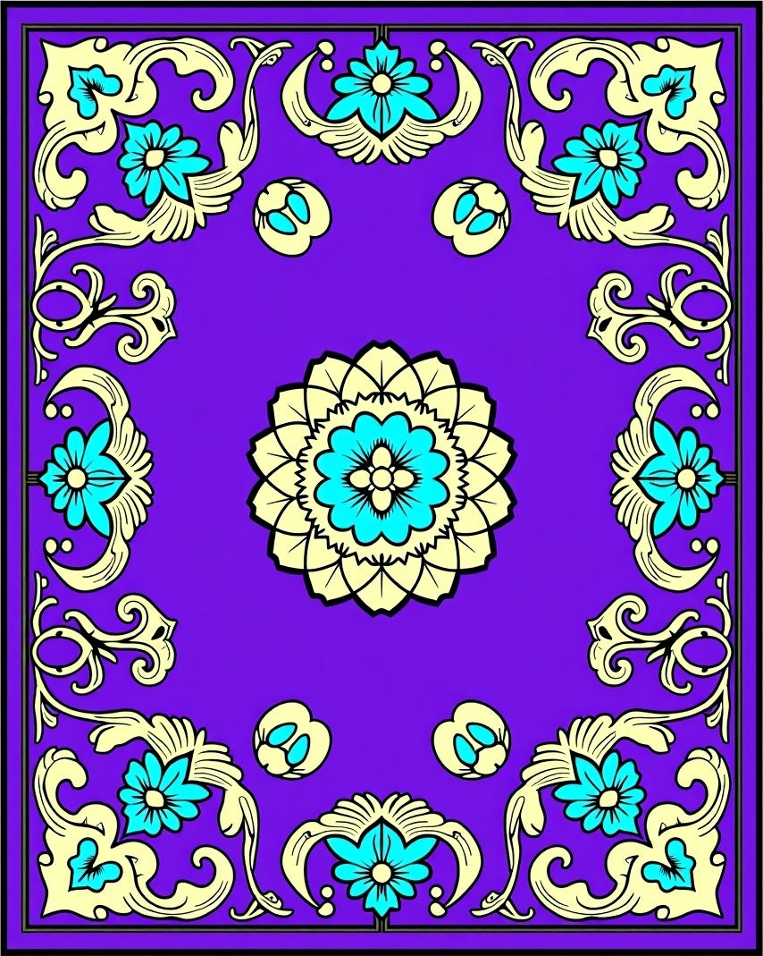 Vivid Purple Floral Medallion Area Rug