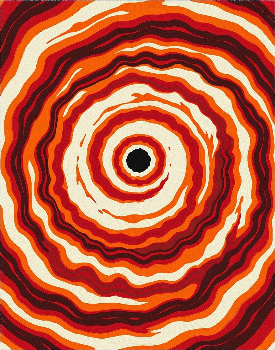 Crimson Orange Abstract Concentric Waves Rug