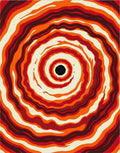 Crimson Orange Abstract Concentric Waves Rug