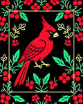Bold Red Cardinal Floral Border Rug
