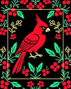 Bold Red Cardinal Floral Border Rug