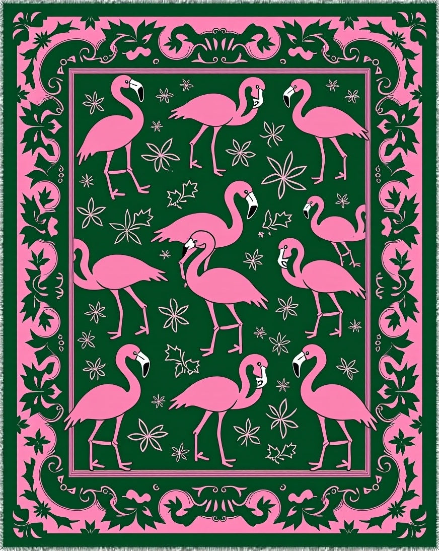 Pink Flamingo Garden Border Rug
