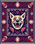 Radiant Red Blue Grinning Dog Rug