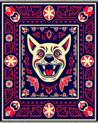 Radiant Red Blue Grinning Dog Rug