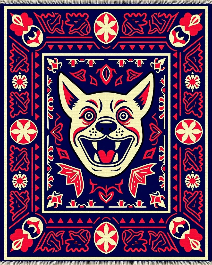 Radiant Red Blue Grinning Dog Rug