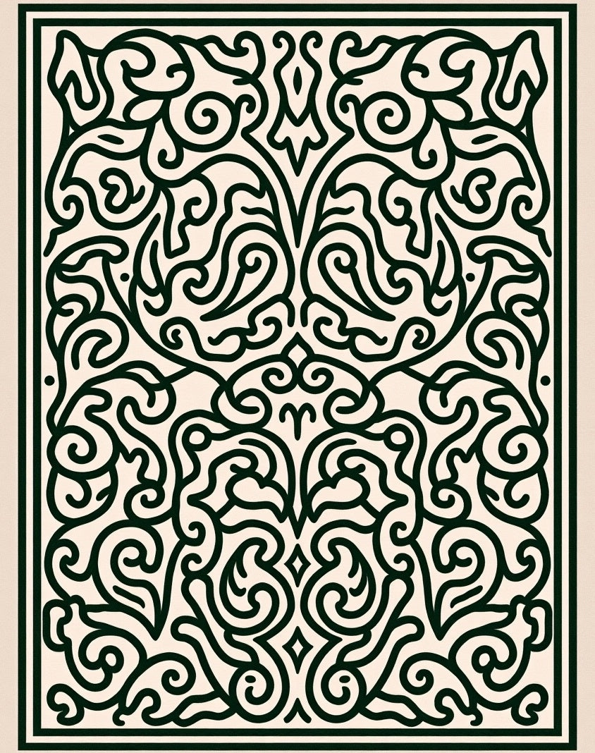 Intricate Black Cream Floral Scroll Rug