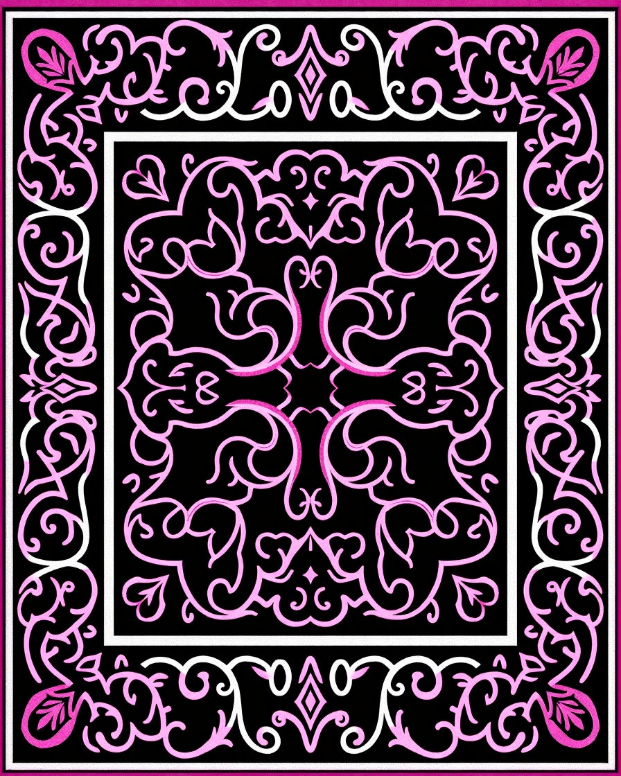 Lively Pink Floral Vine Border Rug