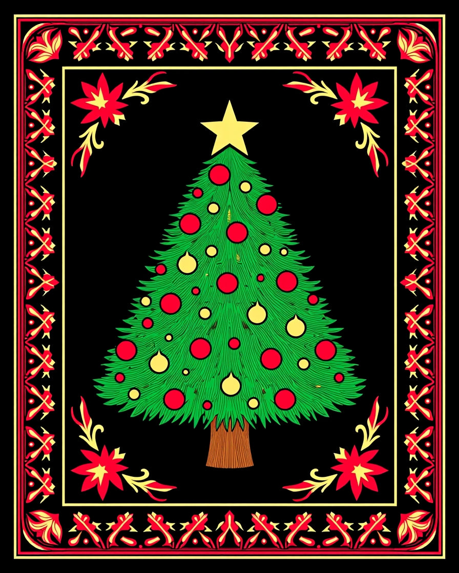 Green Christmas Tree Red Yellow Border Rug