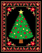 Green Christmas Tree Red Yellow Border Rug