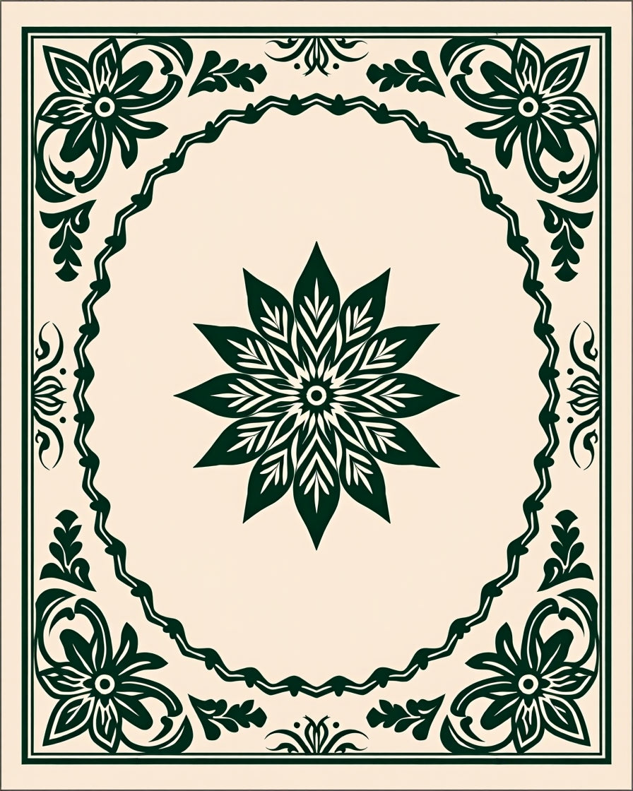 Forest Green Floral Vignette BorderRug Rug