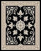 Black Cream Medallion Scrollwork Ornament Rug