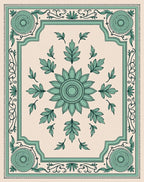 Teal Floral Medallion Frame Rug