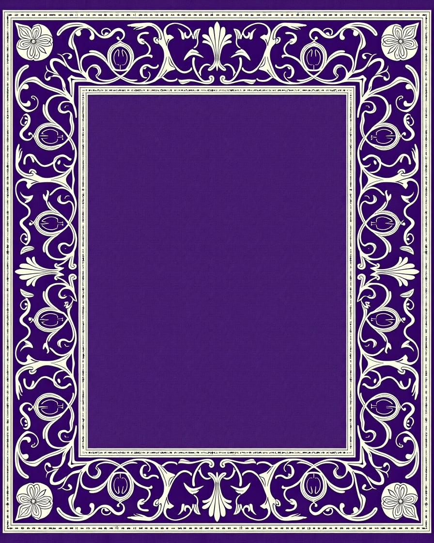 Regal Violet Botanical Filigree Border Rug