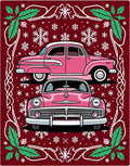 Vintage Pink Cars Snowflake Border Rug
