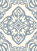 Cream and Blue Ornamental Scrollwork Rug