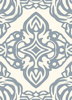 Cream and Blue Ornamental Scrollwork Rug