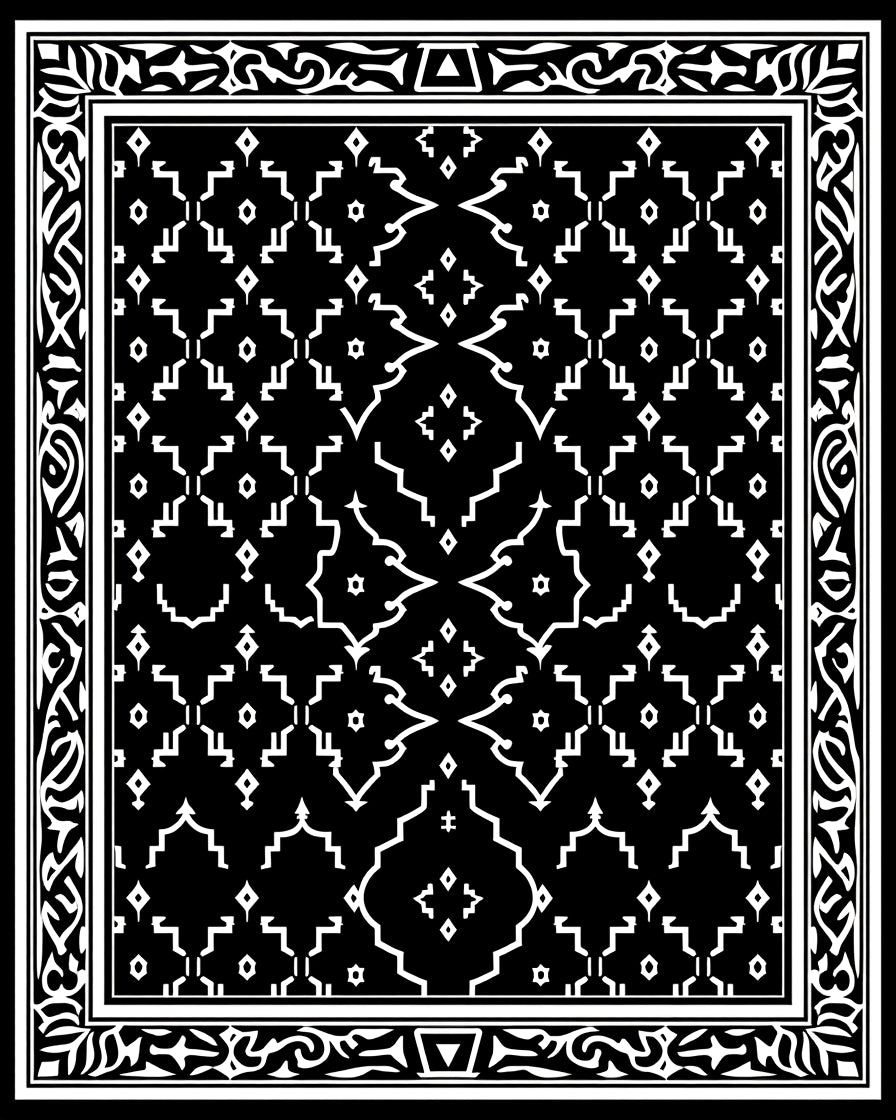 Black and White Geometric Medieval Border Rug