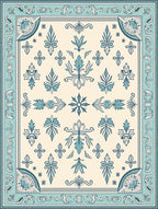 Ornate Teal Cream Floral Medallion Rug