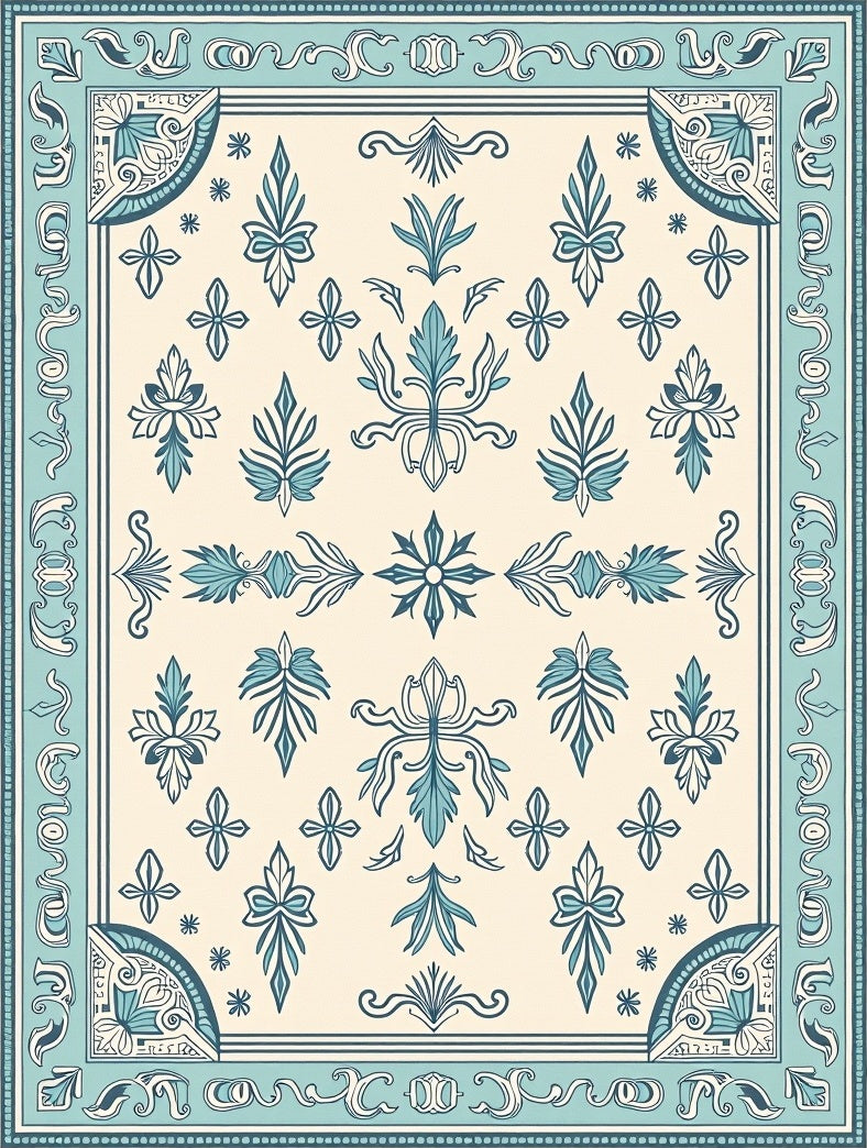 Ornate Teal Cream Floral Medallion Rug