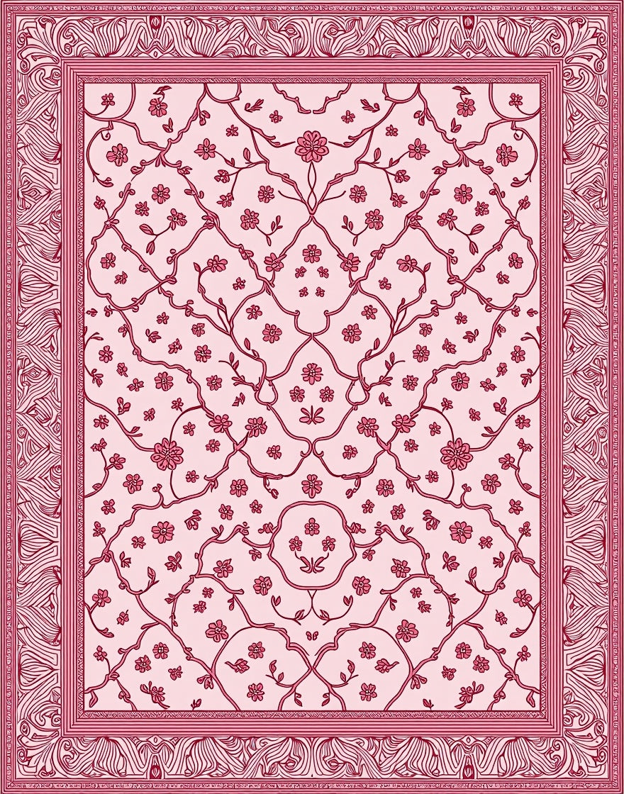 Vintage Rose Vine Floral Medallion Rug