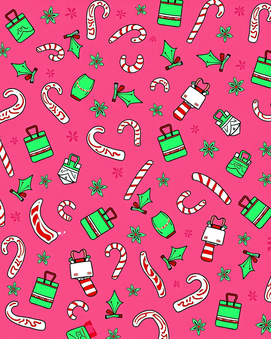 Pink Candy Cane Holly Gift Collage Rug