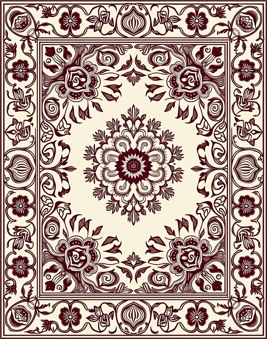 Rich Floral Mandala Inset Rug