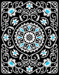 Black White Blue Floral Medallion Rug