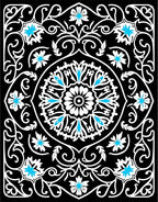 Black White Blue Floral Medallion Rug