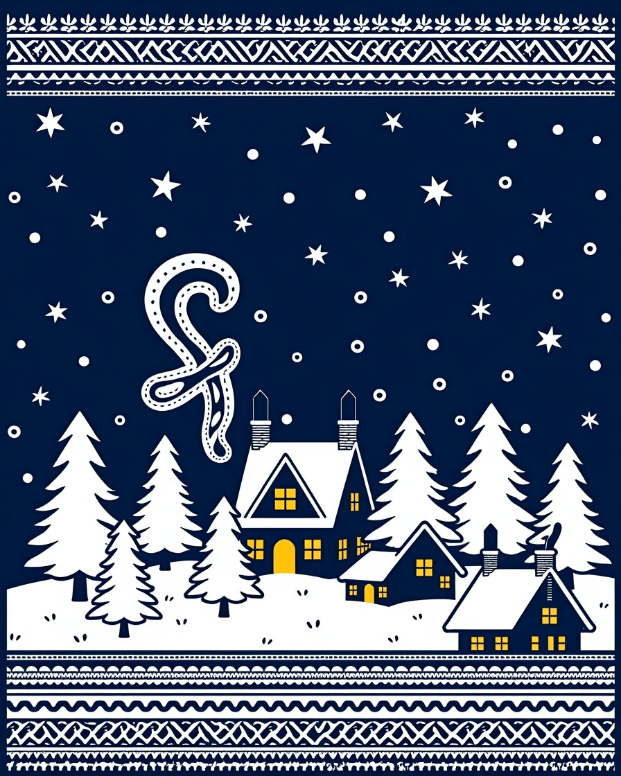Midnight Village Snowy Night Snowfall Rug