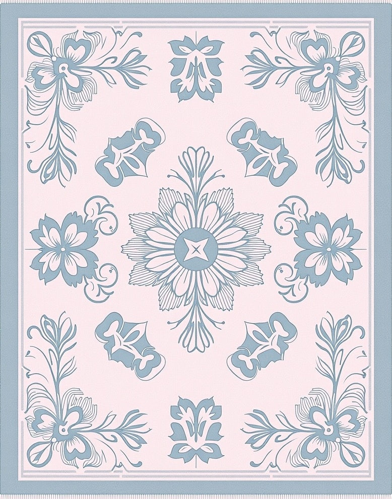 Pink Blue Floral Imprint Rug