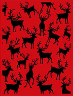 Black Reindeer Silhouette Scattered Red Background Rug