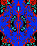 Vibrant Red Rose Black Swirl Rug