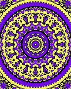 Vibrant Yellow Purple Mandala Bloom Rug