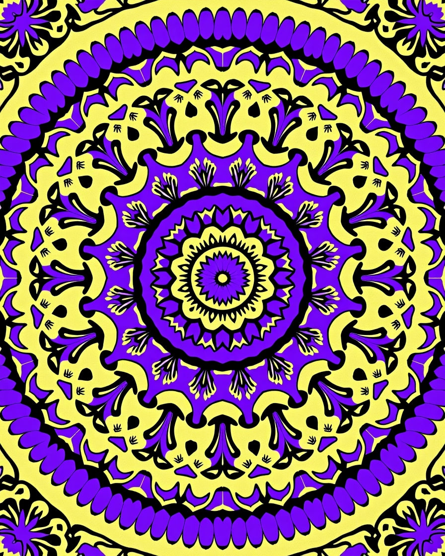 Vibrant Yellow Purple Mandala Bloom Rug