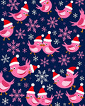 Pink Festive Birds Snowflakes Navy Rug