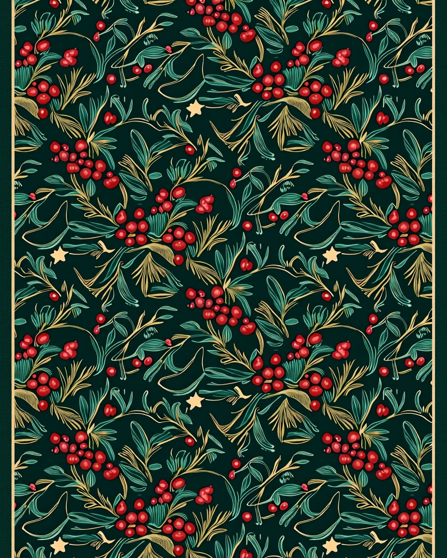Vintage Red Berry Botanical Vines Rug